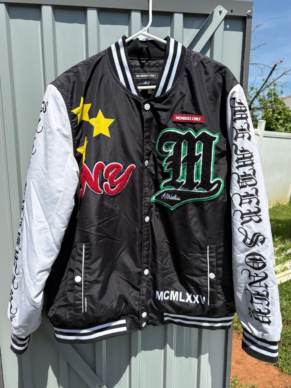 Members Only Black & White Embroidered Athletic Varsity Jacket